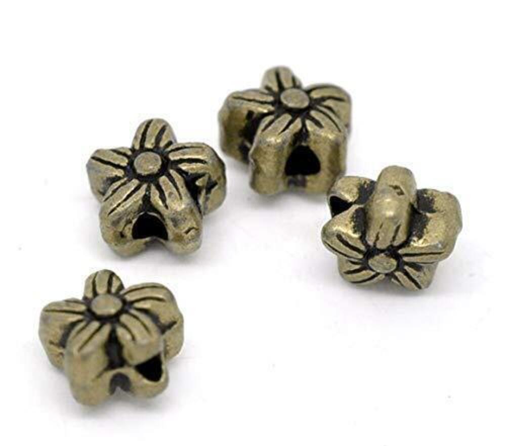 2477 100pc Antiqued Bronze Alloy Flower Carved Charms Pendants 7 x 7mm 2/8"